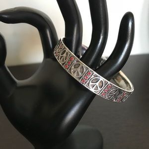 Lucky Brand Peace Brushed Silver Bangle Bracelet
